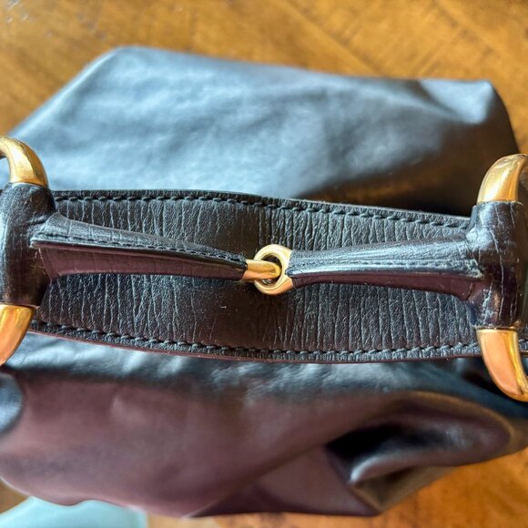 Vintage GUCCI Black Leather Medium Horsebit Hobo Shoulder Bag - Picture 5 of 8